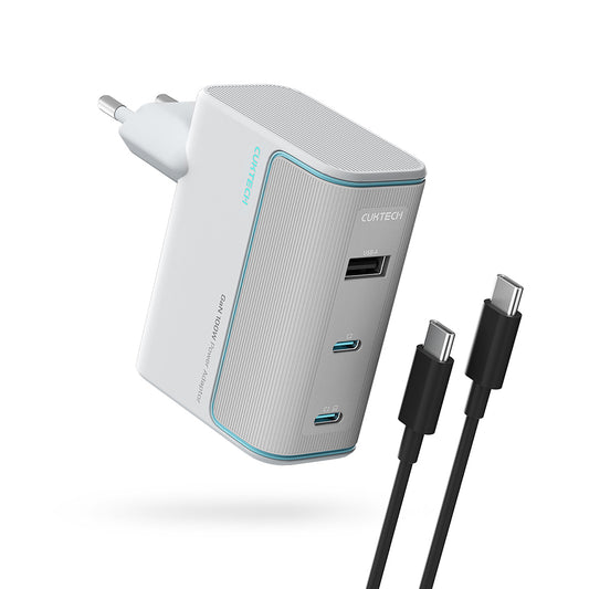 Cargador de Red con Cable USB-C Cuktech, 100W, 5A, 1 x USB-A - 2 x USB-C, Blanco CKAD1003EUGW