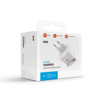 Cargador de Red con Cable USB-C Fixed, 65W, 3.25A, 1 x USB-C, Negro