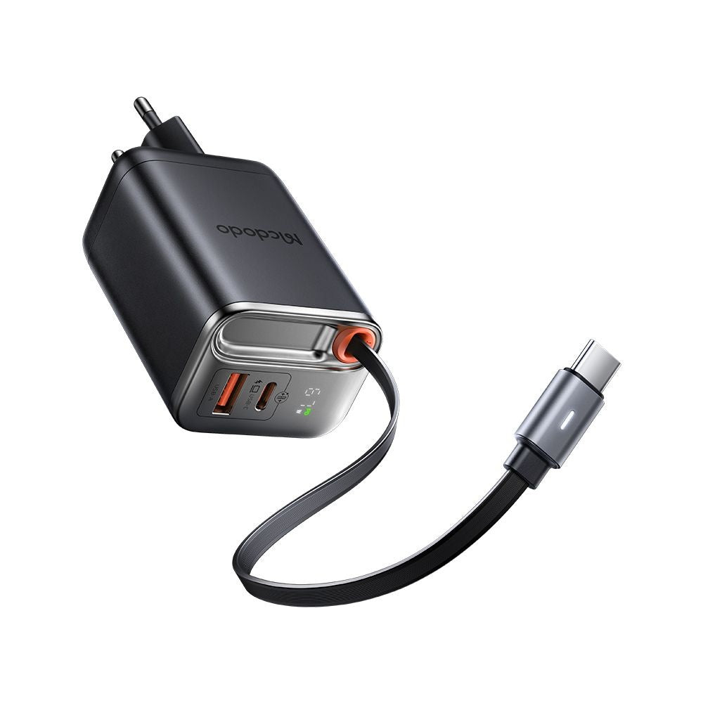 Cargador de Red con Cable USB-C McDodo CH-4100 FreeGo Display, 67W, 3.35A, 1 x USB-A - 1 x USB-C, Negro