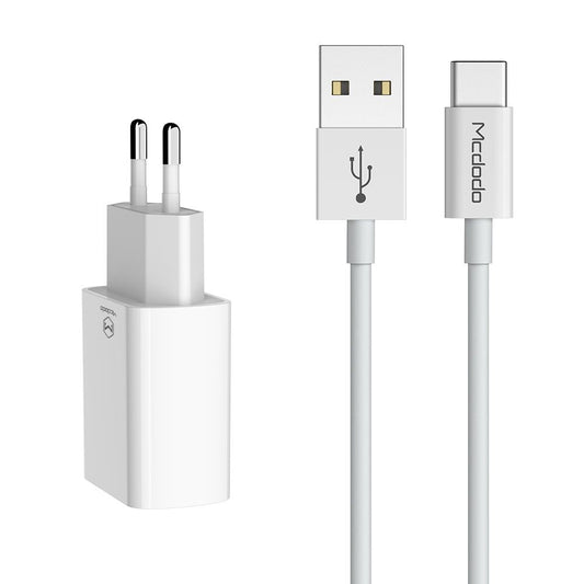 McDodo CH-6721 Network Charger with USB-C Cable Offer, 12W, 2.4A, 2 x USB-A, White