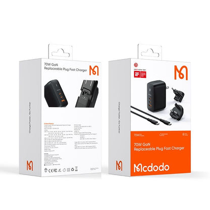 Cargador de Red con Cable USB-C McDodo CH-8442 Mecha Travel, 65W, 5A, 1 x USB-A - 2 x USB-C, Negro