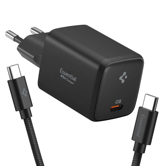Cargador de Red con Cable USB-C Spigen EE451EU Essential, 45W, 3A, 1 x USB-C, Negro ACH09474