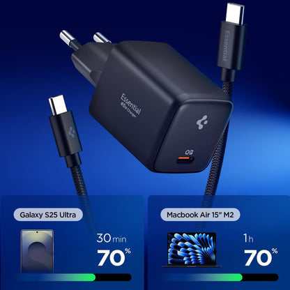 Cargador de Red con Cable USB-C Spigen EE451EU Essential, 45W, 3A, 1 x USB-C, Negro ACH09474