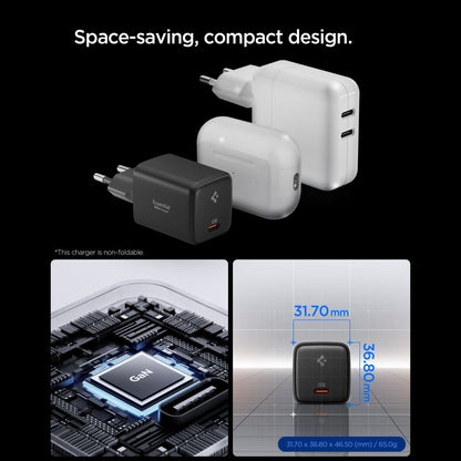 Cargador de Red con Cable USB-C Spigen EE451EU Essential, 45W, 3A, 1 x USB-C, Negro ACH09474