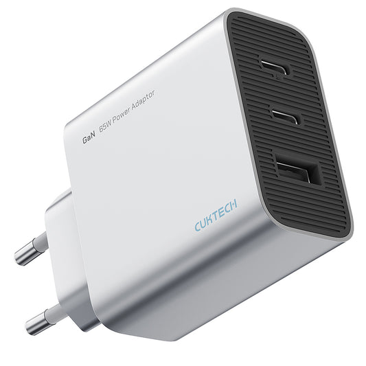 Cargador de red Cuktech, 65W, 3.25A, 1 x USB-A - 2 x USB-C, Blanco CUK0A15CEUSL