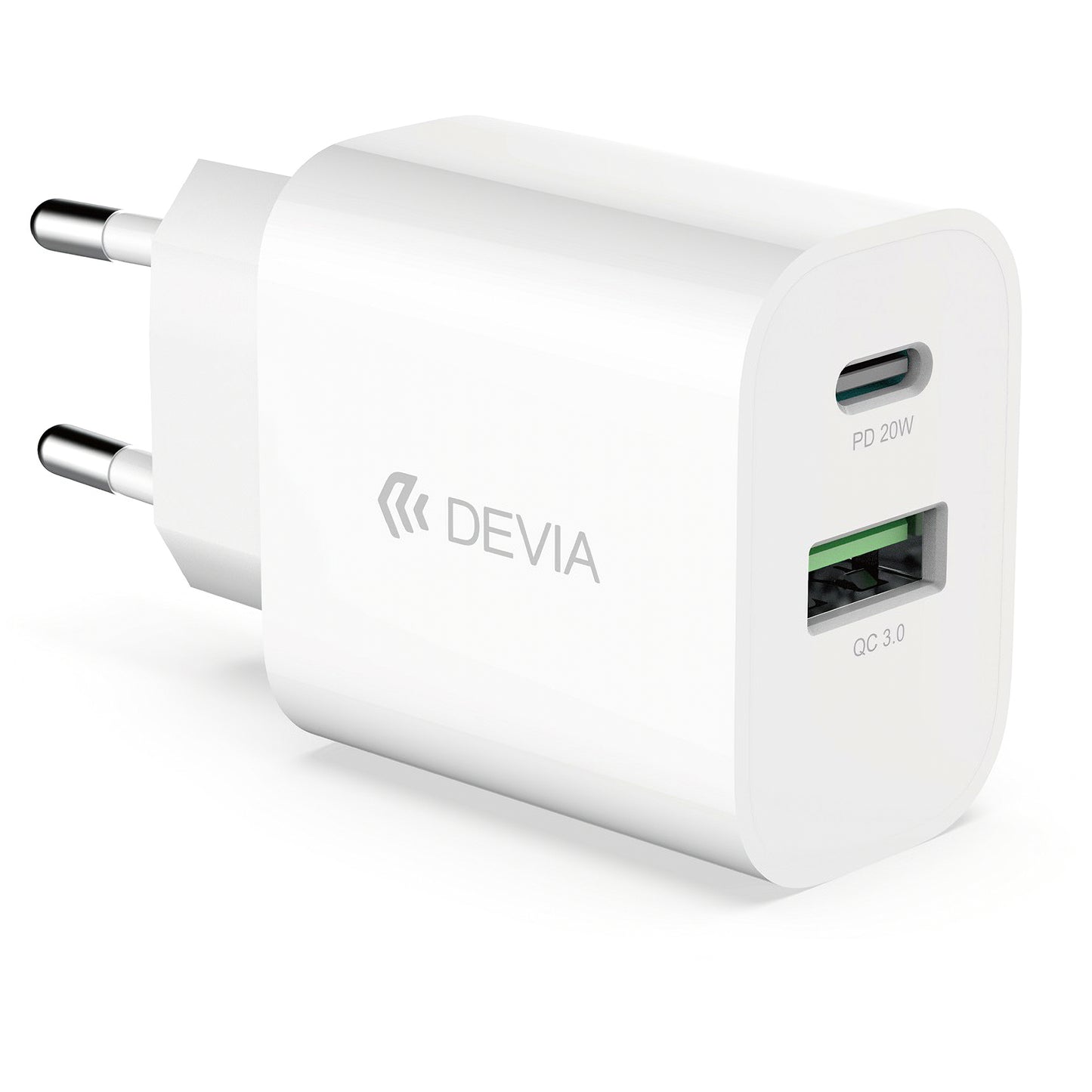 DEVIA RLC-389 Cargador de red, 20W, 3A, 1 x USB-A - 1 x USB-C, Blanco 