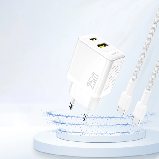 Cargador de Red Dudao A26T, 25W, 3A, 1 x USB-A - 1 x USB-C, Blanco