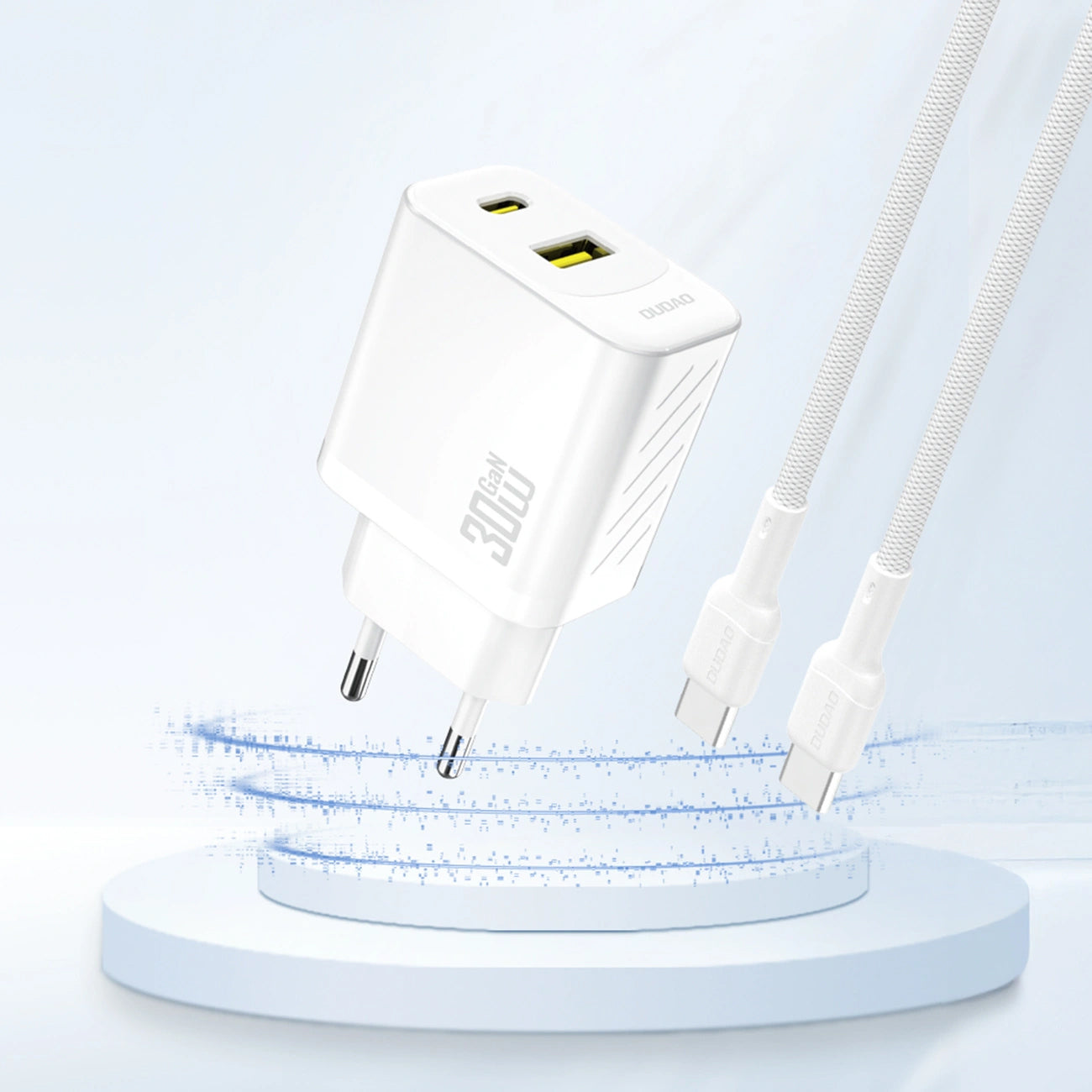 Dudao A27TEU Network Charger, 30W, 3A, 1 x USB-A - 1 x USB-C, White