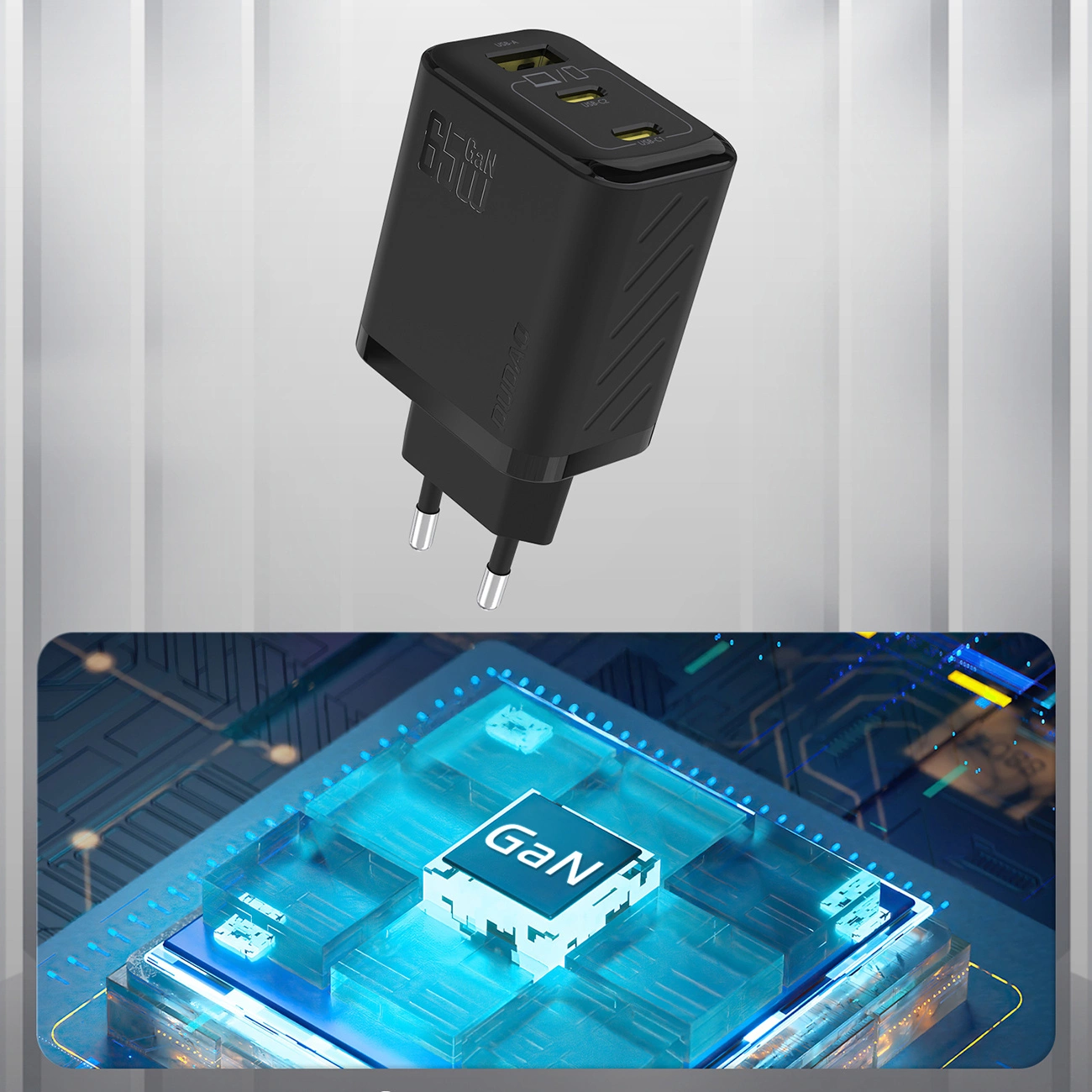 Cargador de Red Dudao A29, 65W, 1 x USB-A - 2 x USB-C, Negro