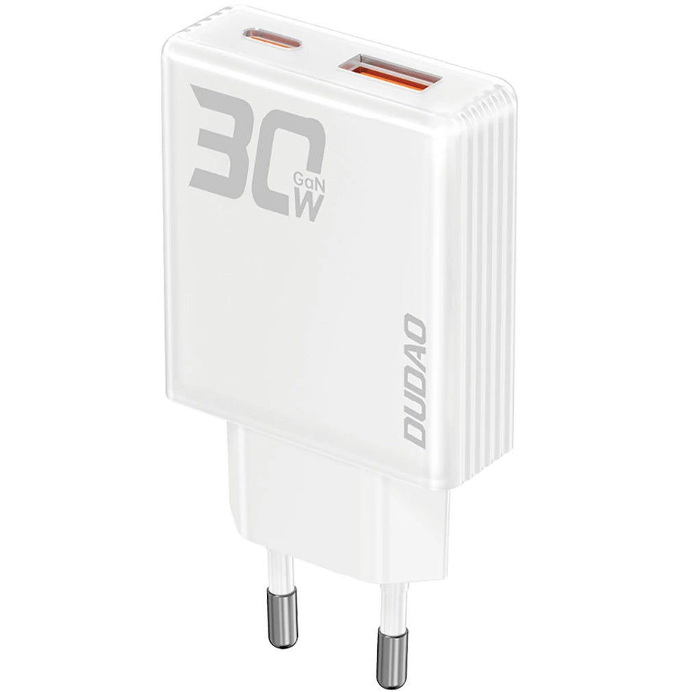 Cargador de red Dudao A30EU, 30W, 3A, 1 x USB-A - 1 x USB-C, Blanco 