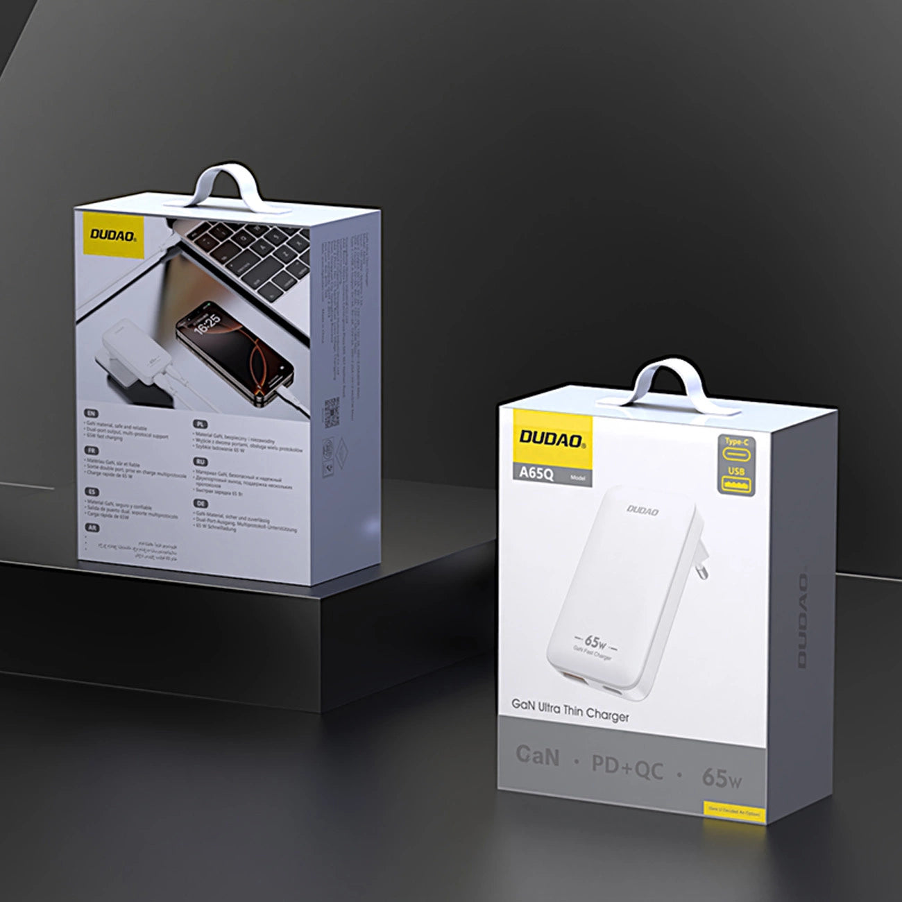 Cargador de Red Dudao A65Q Travel, 65W, 3.25A, 1 x USB-A - 1 x USB-C, Blanco