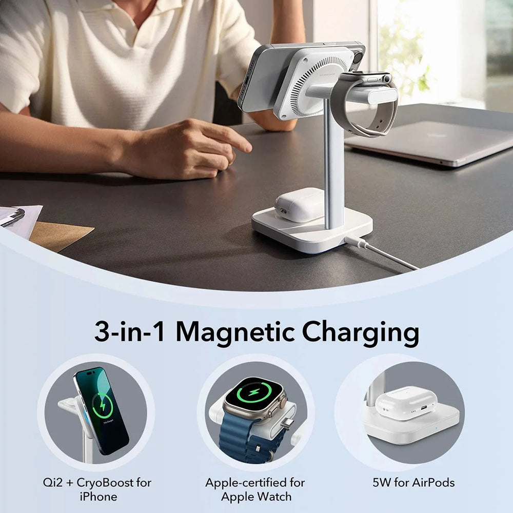 Cargador de Red Inalámbrico ESR CryoBoost 3en1, 25W, 1.67A, Negro