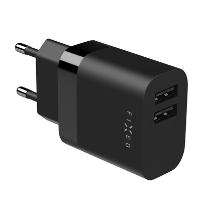 Cargador de Red Fixed, 17W, 3A, 2 x USB-A, Negro