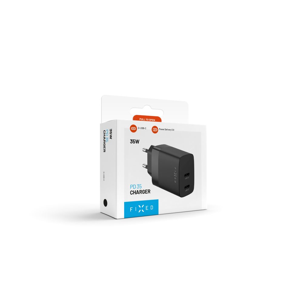 Cargador de Red Fixed, 35W, 3A, 2 x USB-C, Negro