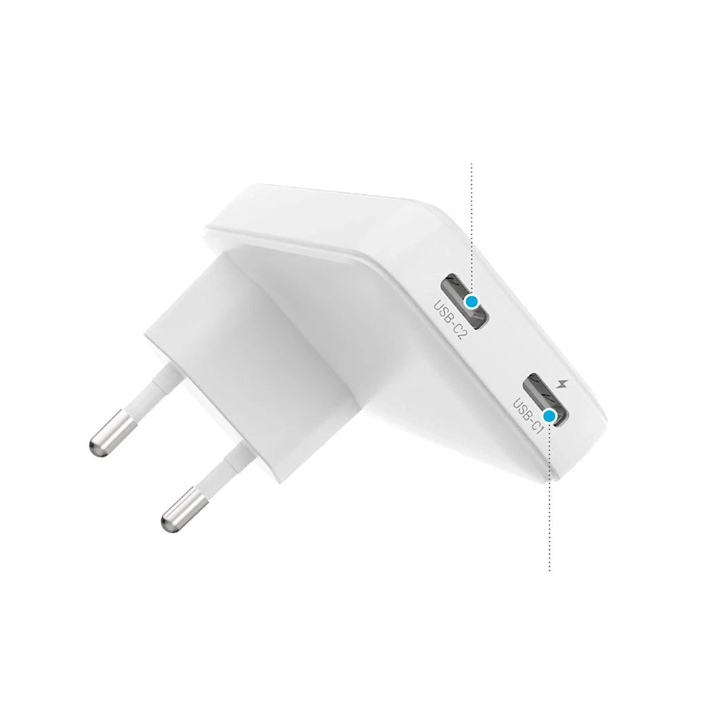 Cargador de Red Fixed Slim, 45W, 3A, 2 x USB-C, Blanco