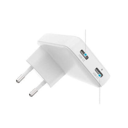Cargador de Red Fixed Slim, 45W, 3A, 2 x USB-C, Blanco