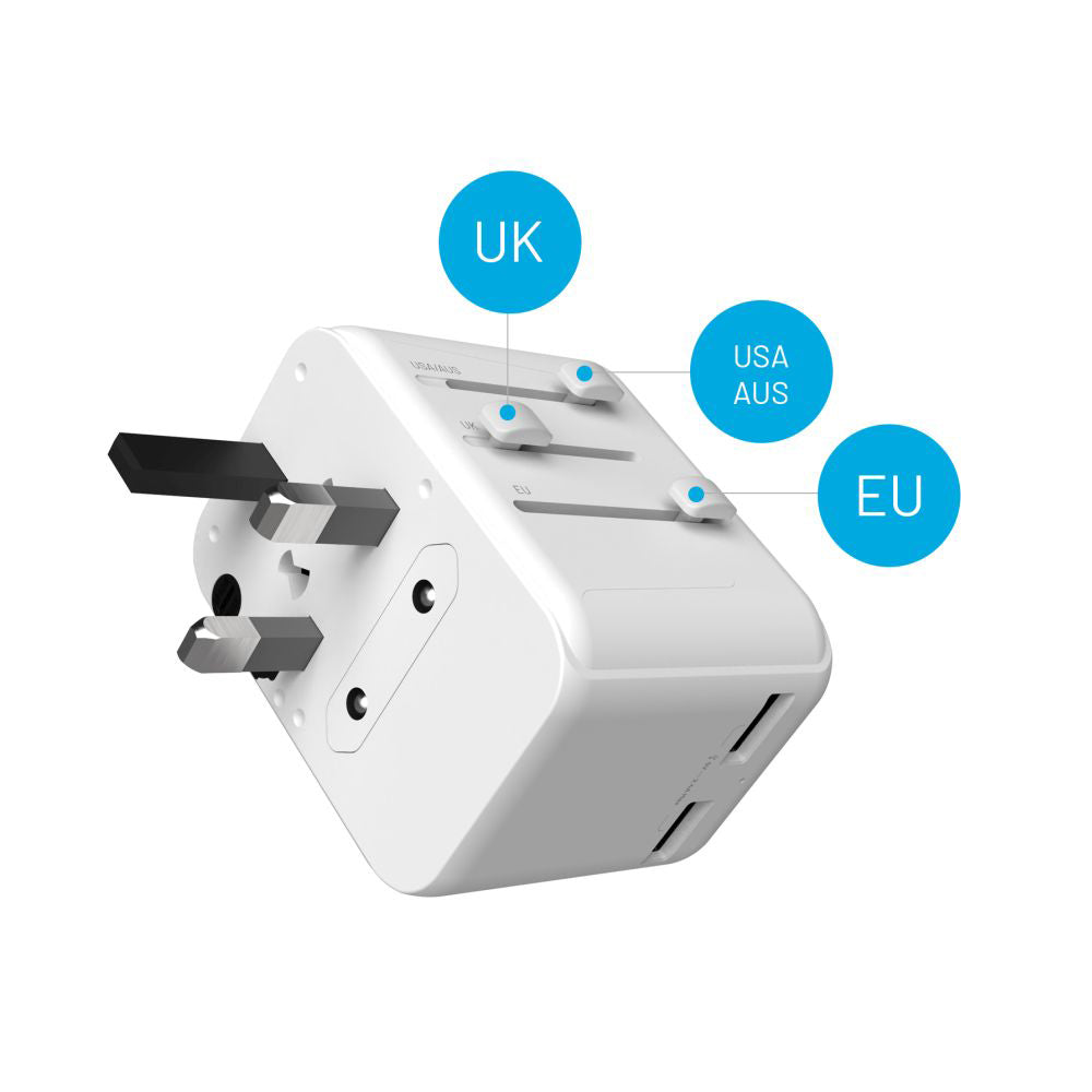 Cargador de Red Fixed Travel, 30W, 3A, 2 x USB-A - 1 x USB-C, Blanco