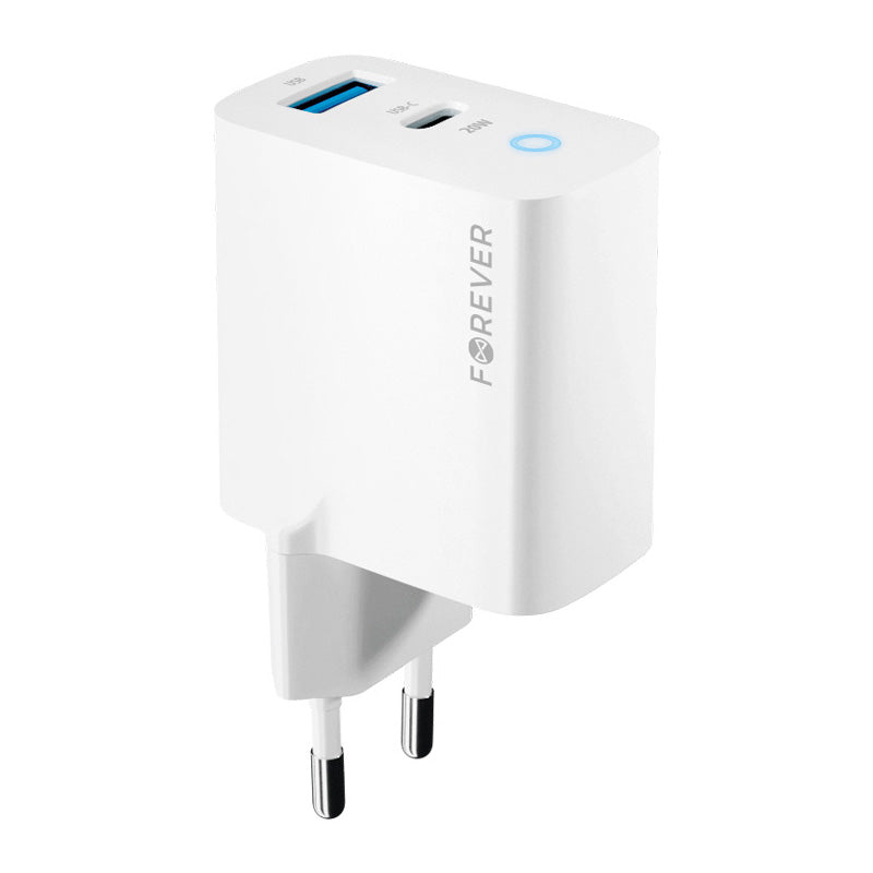 Forever Network Charger TC-06-20AC, 20W, 3A, 1 x USB-A - 1 x USB-C, Blanco 