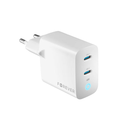 Forever Network Charger TC-06-40CC, 40W, 3A, 2 x USB-C, Blanco 