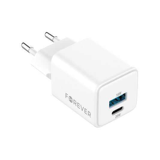 Cargador de Red Forever TC-08-20AC, 20W, 3A, 1 x USB-A - 1 x USB-C, Blanco