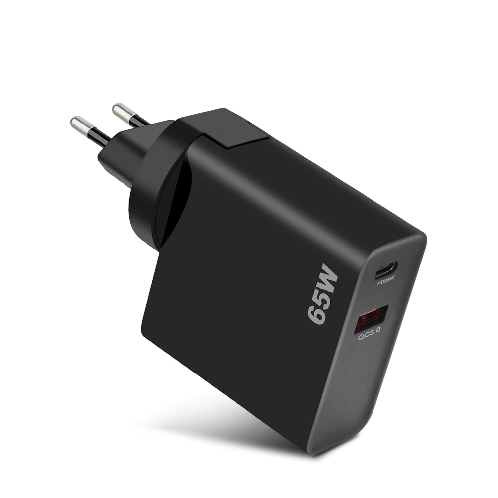 Cargador de red GVDA, 65 W, 3 A, 1 x USB-A - 1 x USB-C, negro 