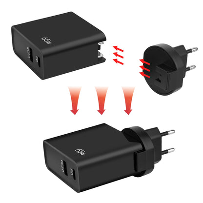 Cargador de red GVDA, 65 W, 3 A, 1 x USB-A - 1 x USB-C, negro 