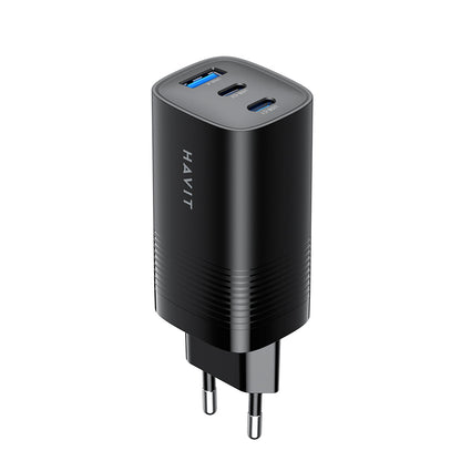 Cargador de Red HAVIT UC20, 65W, 3A, 1 x USB-A - 2 x USB-C, Negro