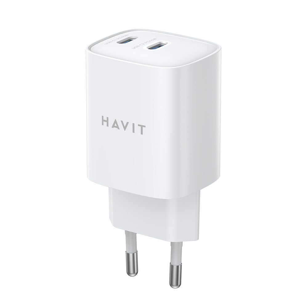 Cargador de Red HAVIT UC45W, 45W, 3A, 2 x USB-C, Blanco