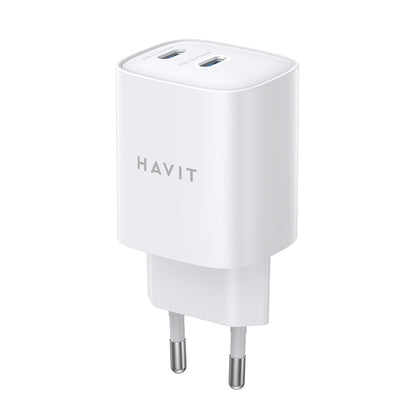 Cargador de Red HAVIT UC45W, 45W, 3A, 2 x USB-C, Blanco