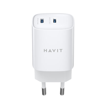Cargador de Red HAVIT UC45W, 45W, 3A, 2 x USB-C, Blanco