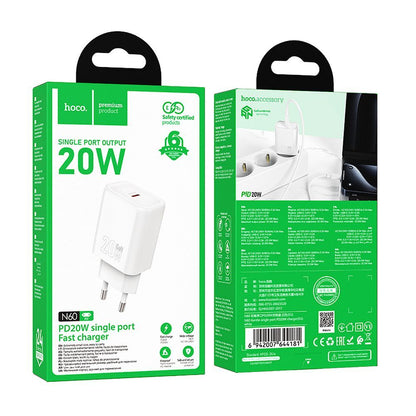 Cargador de Red HOCO N60, 20W, 3A, 1 x USB-C, Blanco