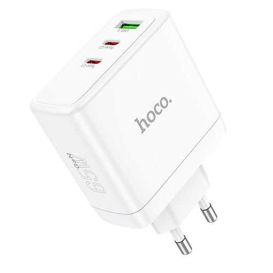 Cargador de Red HOCO N30, 65W, 3.25A, 1 x USB-A - 2 x USB-C, Blanco