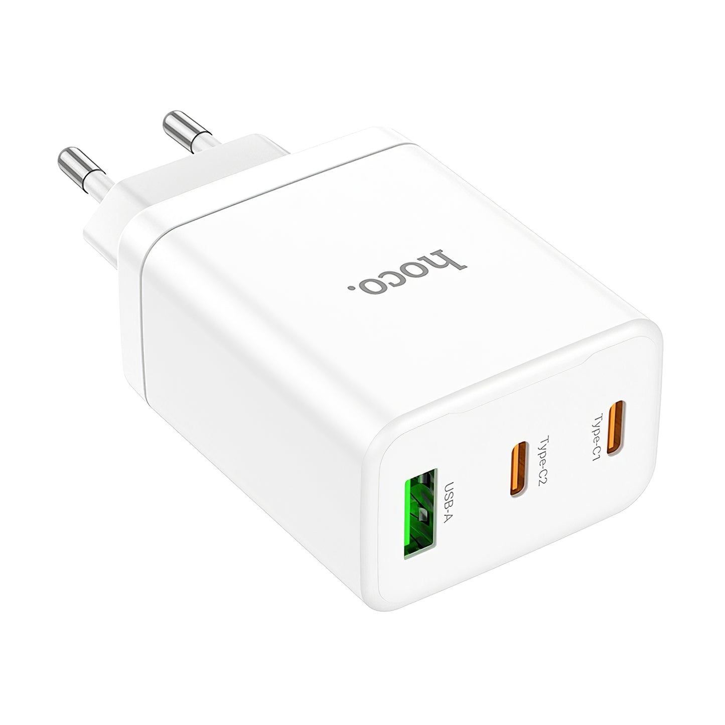 Cargador de red HOCO N33, 35W, 3A, 1 x USB-A - 2 x USB-C, Blanco 