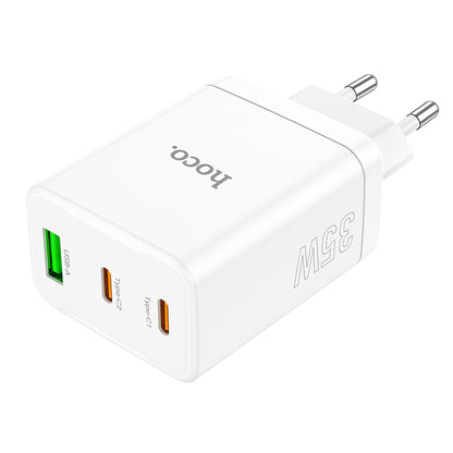 Cargador de red HOCO N33, 35W, 3A, 1 x USB-A - 2 x USB-C, Blanco 