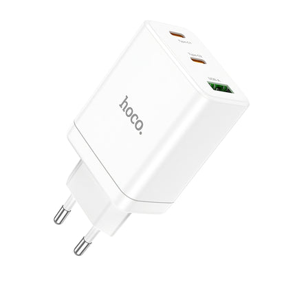 Cargador de red HOCO N33, 35W, 3A, 1 x USB-A - 2 x USB-C, Blanco 