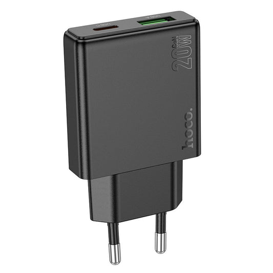 Cargador de Red HOCO N38, 20W, 3A, 1 x USB-A - 1 x USB-C, Negro