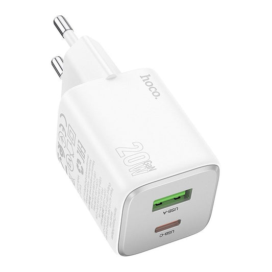 Cargador de Red HOCO N41, 20W, 3A, 1 x USB-A - 1 x USB-C, Blanco