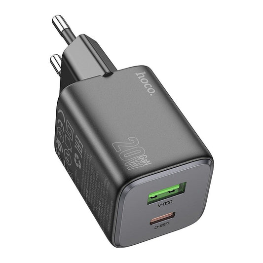 Cargador de Red HOCO N41, 20W, 3A, 1 x USB-A - 1 x USB-C, Negro