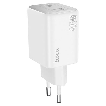 Cargador de red HOCO N42, 45W, 3A, 2 x USB-C, Blanco 