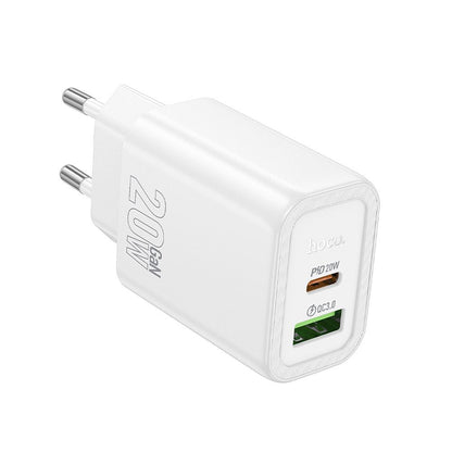 Cargador de Red HOCO N61, 20W, 3A, 1 x USB-A - 1 x USB-C, Blanco