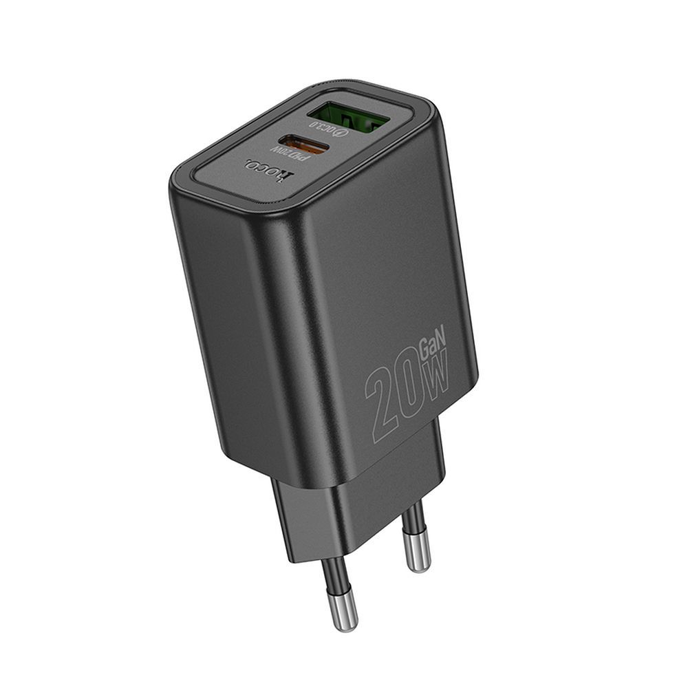 Cargador de Red HOCO N61, 20W, 3A, 1 x USB-A - 1 x USB-C, Negro