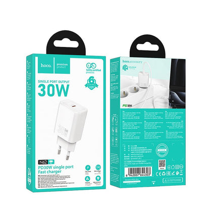 Cargador de Red HOCO N62, 30W, 3A, 1 x USB-C, Blanco