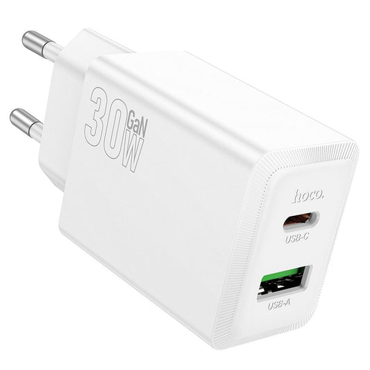 Cargador de Red HOCO N71, 30W, 3A, 1 x USB-A - 1 x USB-C, Blanco