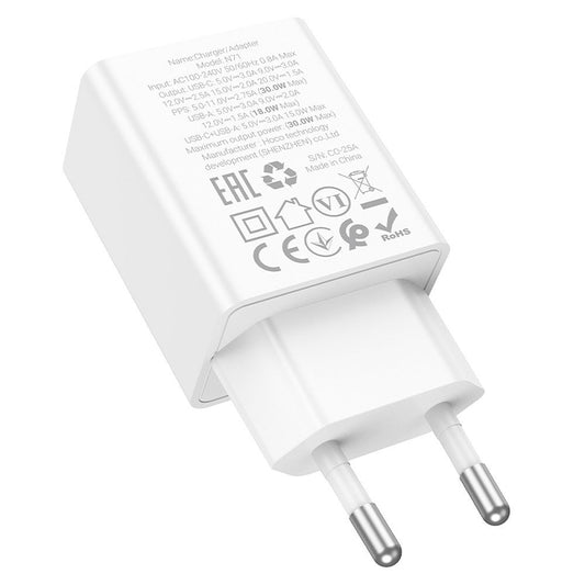 Cargador de Red HOCO N71, 30W, 3A, 1 x USB-A - 1 x USB-C, Blanco