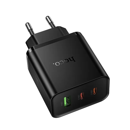 Cargador de Red HOCO N75, 65W, 3A, 1 x USB-A - 2 x USB-C, Negro