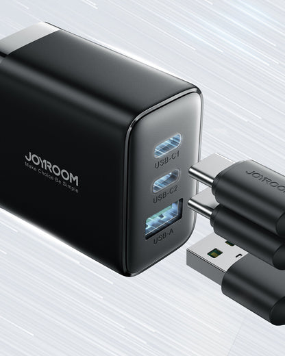 Cargador de red Joyroom JR-TCF10, 32W, 3A, 1 x USB-A - 2 x USB-C, Negro 