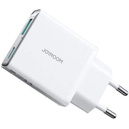 Cargador de red Joyroom JR-TCF14, 20W, 3A, 1 x USB-A - 1 x USB-C, Blanco 