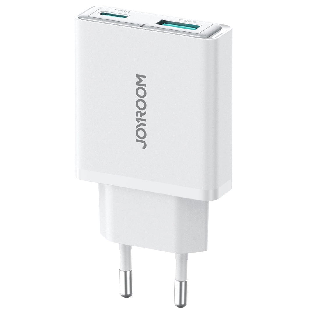 Cargador de red Joyroom JR-TCF14, 20W, 3A, 1 x USB-A - 1 x USB-C, Blanco 