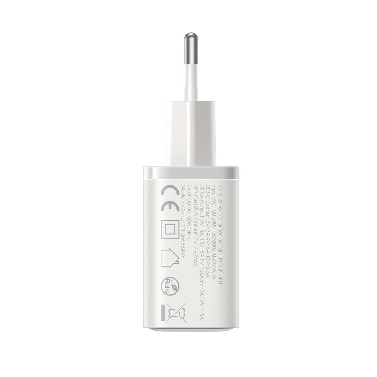 Cargador de Red Joyroom JR-TCF15, 30W, 5A, 1 x USB-A - 1 x USB-C, Blanco