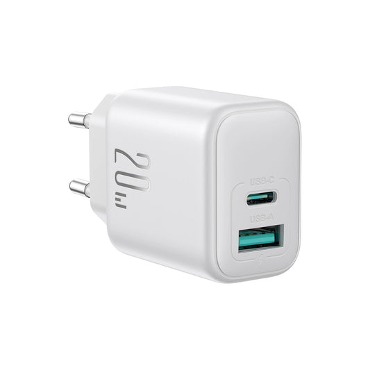 Cargador de Red Joyroom JR-TCF21, 20W, 3A, 1 x USB-A - 1 x USB-C, Blanco